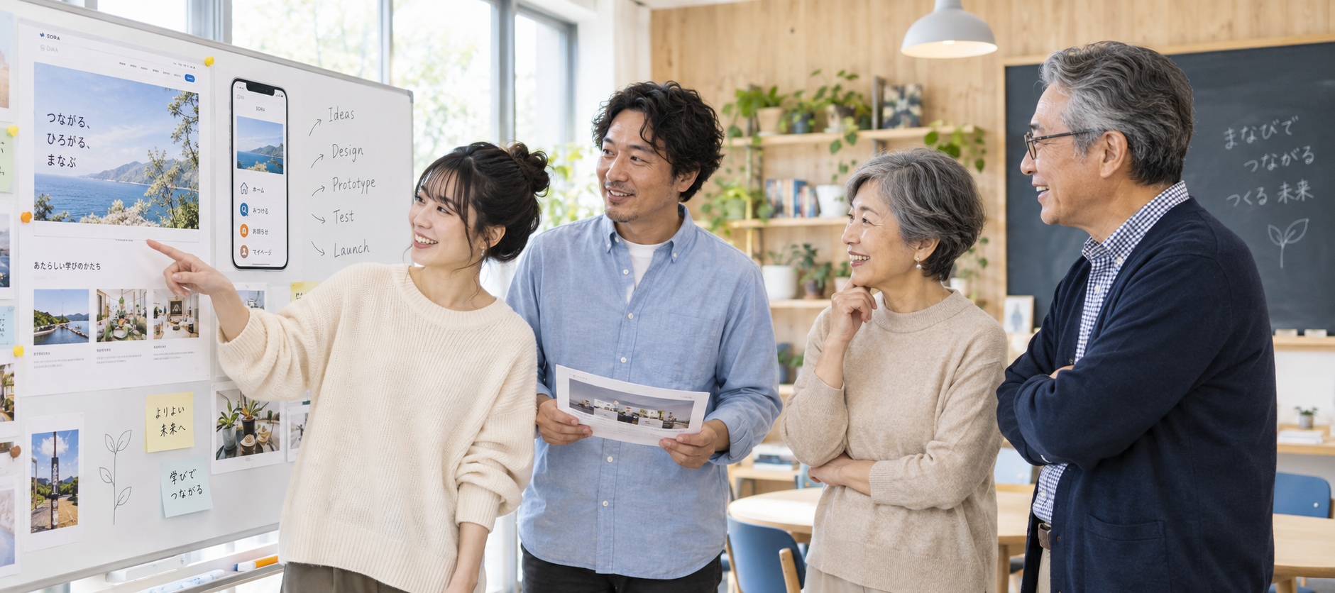 世代を越えて共につくる仲間の学習イメージ（AI生成）